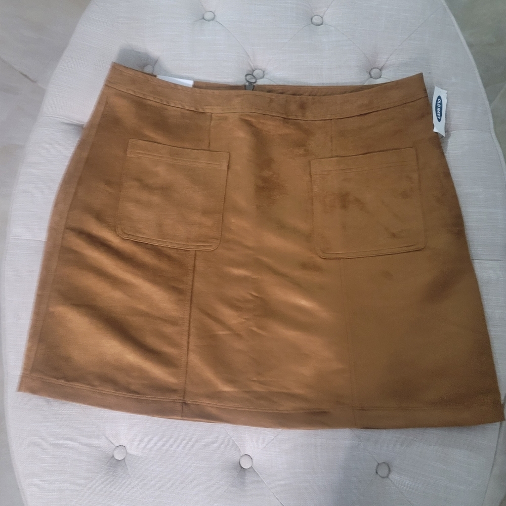 OLD NAVY 16 Shirt Tan Brown Suede Like Mini Skirt Pockets Zipper Short